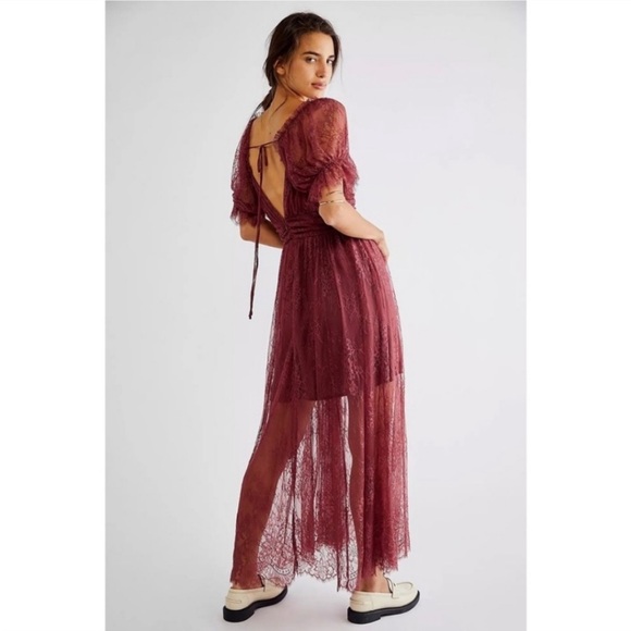 Free People beautiful pink lace corset maxi romantic peasant princess gown dress - Picture 6 of 14